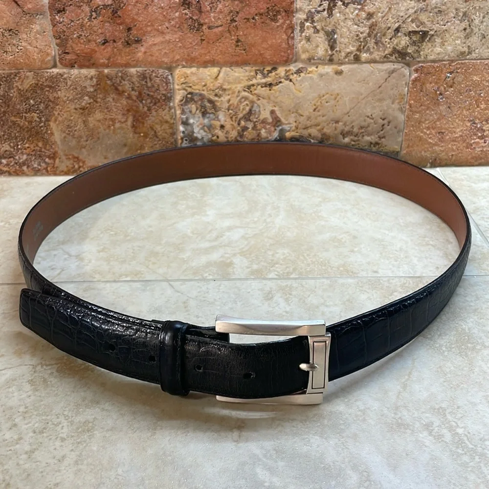 Brighton Dress Belt Size 38 Animal Full Grain Leather Glove Lining Black